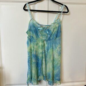 Vintage Y2K California Dynasty Top Womens L Sheer Tie Dye Cami Babydoll Fairy